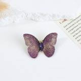 Embroidered fabric butterfly brooch, purple blue insect pin, freshwater pearl butterfly