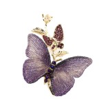 Embroidered fabric butterfly brooch, purple blue insect pin, freshwater pearl butterfly