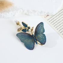 Embroidered fabric butterfly brooch, purple blue insect pin, freshwater pearl butterfly