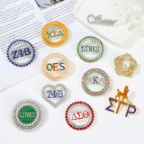 Round hollowed-out alloy OES Greek Fraternity Letter Anti-Slip Pin Brooch