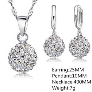 S925 10mm AB mud full diamond ball water wave chain tassel crystal full diamond set earrings