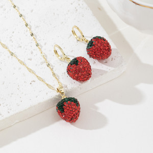 Red strawberry earring necklace two-piece set, small fresh and sweet temperament accessory set