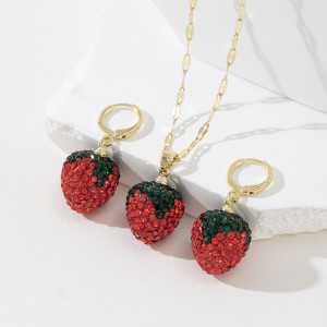 Red strawberry earring necklace two-piece set, small fresh and sweet temperament accessory set