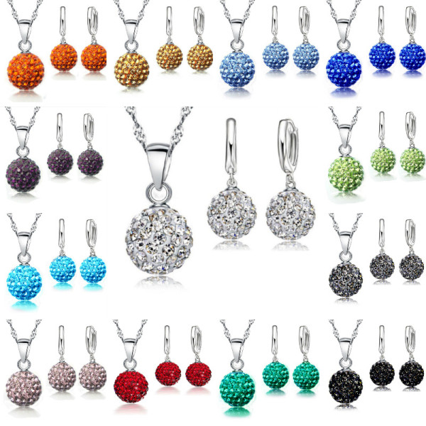 S925 10mm AB mud full diamond ball water wave chain tassel crystal full diamond set earrings