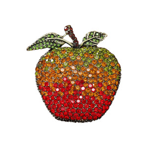 Colorful diamond studded red apple green apple sweet little fresh brooch