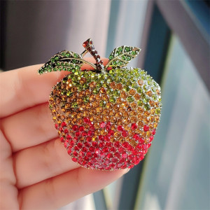 Colorful diamond studded red apple green apple sweet little fresh brooch