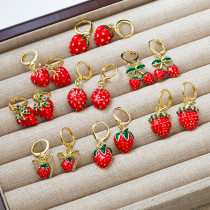 Strawberry earrings copper zircon micro inlaid oil drop pendant earrings earrings earrings earrings