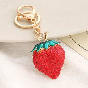 New diamond inlaid strawberry pendant metal keychain bag keychain