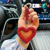 Clay Rhinestone heart-shaped keychain leather rope rhinestone car key pendant