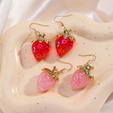 Sweet Girl Transparent Strawberry Pendant Earrings Cute Fruit Earrings DIY Handmade Accessories