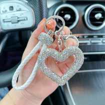 Clay Rhinestone heart-shaped keychain leather rope rhinestone car key pendant