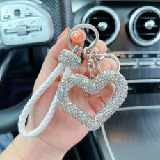 Clay Rhinestone heart-shaped keychain leather rope rhinestone car key pendant