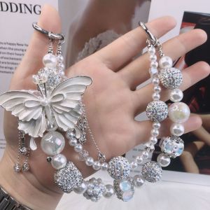 Hot selling new Rhinestone tassel butterfly phone chain double-layer bag chain