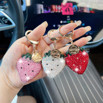 New clay Rhinestone  strawberry keychain bag decoration pendant