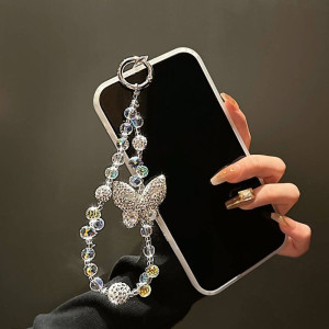 Sparkling Diamond Butterfly Water Drop Mobile Phone Chain Fashion Bead Bracelet