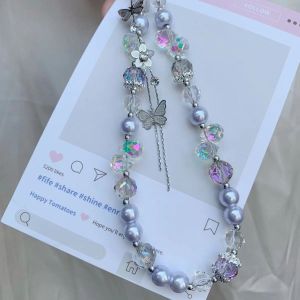 Crystal butterfly hanging chain, mobile phone, handmade bead pearl bag, keychain