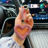 Clay Rhinestone heart-shaped keychain leather rope rhinestone car key pendant