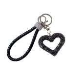 Clay Rhinestone heart-shaped keychain leather rope rhinestone car key pendant