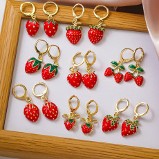 Strawberry earrings copper zircon micro inlaid oil drop pendant earrings earrings earrings earrings
