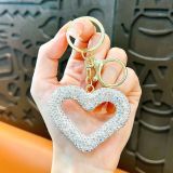 Clay Rhinestone heart-shaped keychain leather rope rhinestone car key pendant