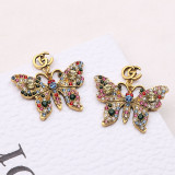 Colorful Diamond Butterfly Earrings, New Style with Exaggerated Alphabet Earrings, Trendy