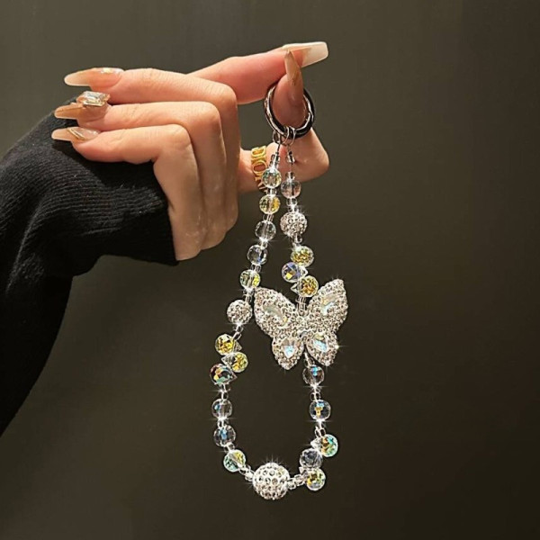 Sparkling Diamond Butterfly Water Drop Mobile Phone Chain Fashion Bead Bracelet