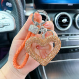 Clay Rhinestone heart-shaped keychain leather rope rhinestone car key pendant