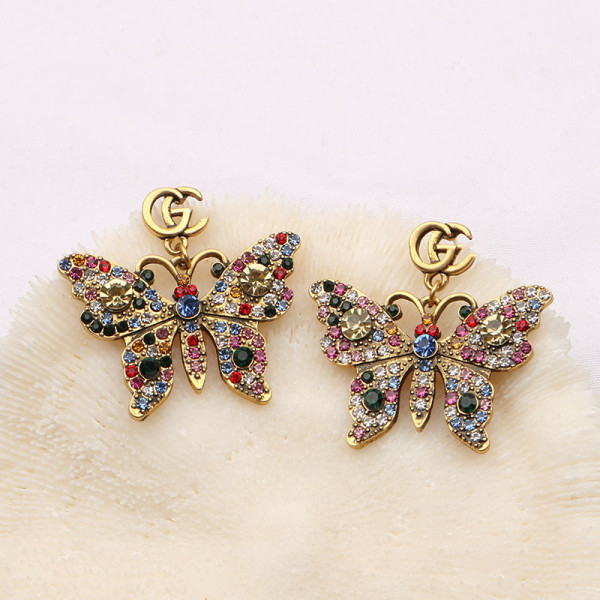 Colorful Diamond Butterfly Earrings, New Style with Exaggerated Alphabet Earrings, Trendy