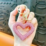 Clay Rhinestone heart-shaped keychain leather rope rhinestone car key pendant