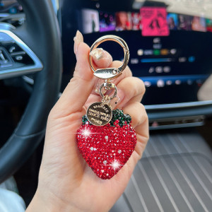 New clay Rhinestone  strawberry keychain bag decoration pendant
