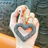 Clay Rhinestone heart-shaped keychain leather rope rhinestone car key pendant