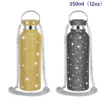 350ml 12oz Rhinestone Double layered stainless steel insulated cup with chain inlaid diamond water cup