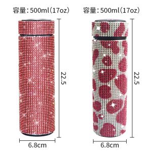 500ml stainless steel diamond inlaid intelligent insulated cup with LED temperature display water cup