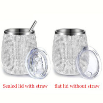 New beer mug Rhinestone 12oz U-shaped wine glass, double-layer stainless steel insulated cup