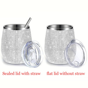 New beer mug Rhinestone 12oz U-shaped wine glass, double-layer stainless steel insulated cup