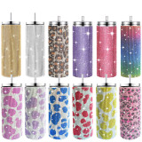 20oz 570ml diamond studded straight body insulated cup, stainless steel vacuum suction cup, portable car cup