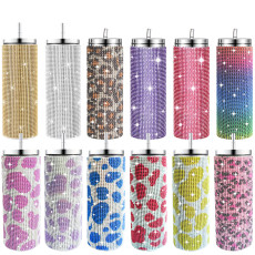 20oz 570ml diamond studded straight body insulated cup, stainless steel vacuum suction cup, portable car cup