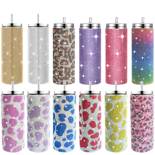 20oz 570ml diamond studded straight body insulated cup, stainless steel vacuum suction cup, portable car cup