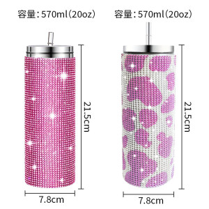 20oz 570ml diamond studded straight body insulated cup, stainless steel vacuum suction cup, portable car cup