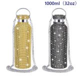 1000ml 32oz Rhinestone Double layered stainless steel insulated cup with chain inlaid diamond water cup