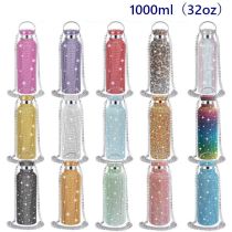 1000ml 32oz Rhinestone Double layered stainless steel insulated cup with chain inlaid diamond water cup
