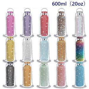 600ml 20oz Rhinestone Double layered stainless steel insulated cup with chain inlaid diamond water cup