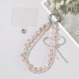 Crystal Butterfly Double layer Mobile Phone Chain Wrist Hanging Decoration Mobile Phone Case Pendant
