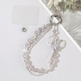 Crystal Butterfly Double layer Mobile Phone Chain Wrist Hanging Decoration Mobile Phone Case Pendant