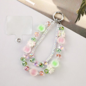 Pink green mobile phone chain flower crystal bead wrist strap bag ornament