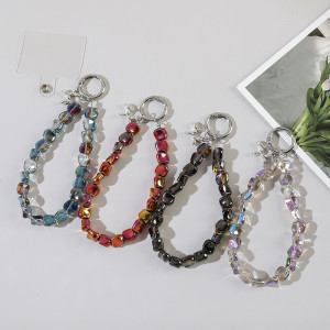 Transparent Crystal Stone Mobile Phone Chain with Irregular Beaded Bracelet Strap