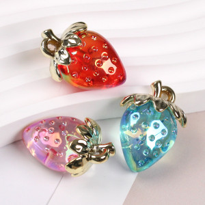 10pcs/lot Transparent and Colorful Strawberry Pendant DIY Three Dimensional Fruit Keychain Phone Chain Pendant Accessories