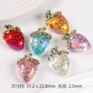 10pcs/lot Transparent and Colorful Strawberry Pendant DIY Three Dimensional Fruit Keychain Phone Chain Pendant Accessories