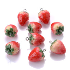 10pcs/lot  DIY red resin accessory simulation resin strawberry fruit pendant