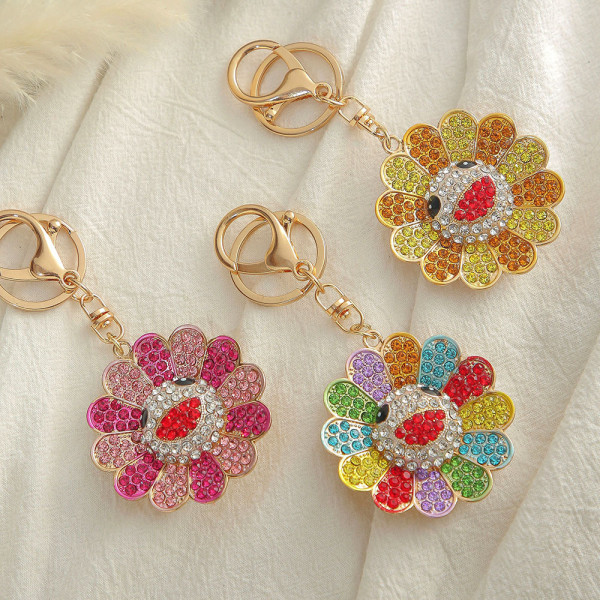 Rhinestone Colorful Sunflower Keychain Sunflower Pendant Bag Hanging Accessories Wholesale